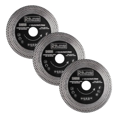 Disc diamantat turbo subtire, dublu segmentate, placi ceramice, taiere umeda si uscata, set 3 buc, 125x22.23x1.3 mm, Richmann Ex foto