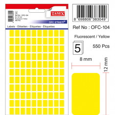 Etichete Autoadezive Color, 8 X 12 Mm, 550 Buc/set, Tanex - Galben Fluorescent