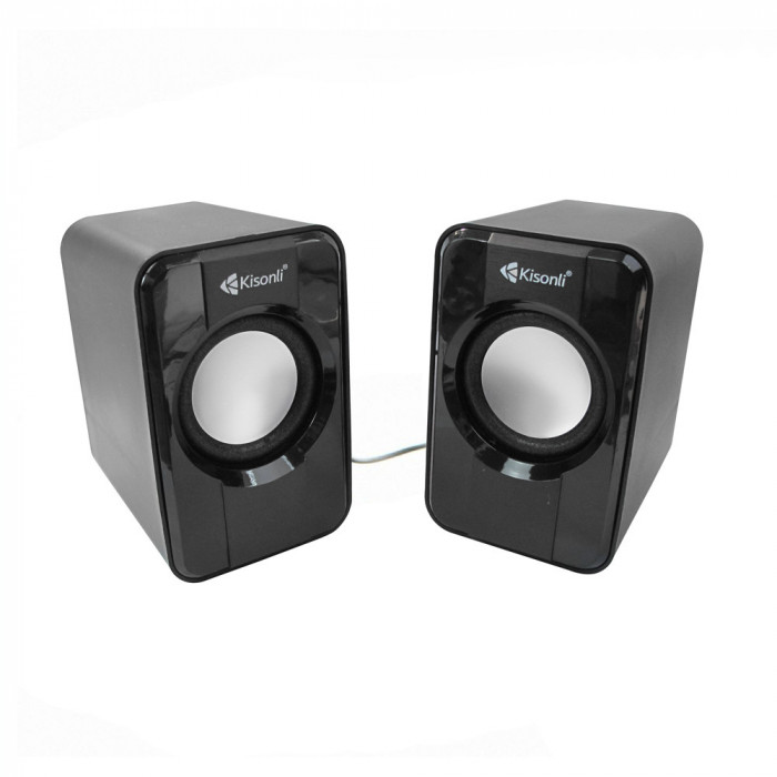 Boxe 2.0 Kisonli S-444, 6W, stereo, membrana cauciuc, alimentare usb, 1 x jack 3.5mm, negru