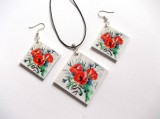 set colier si cercei din lemn cu maci 41815
