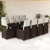Set bistro de grădină cu perne, 11 piese, maro, poliratan