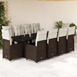 Set bistro de grădină cu perne, 11 piese, maro, poliratan