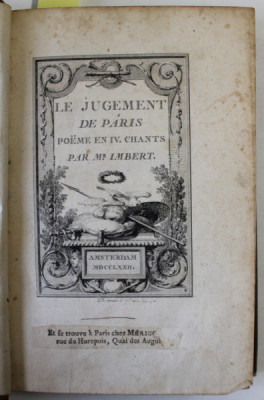 LE JUGEMENT DE PARIS , POEME EN IV . CHANTS par Mr. LAMBERT / SELIM ET SELIMA , COLEGAT DE DOUA CARTI , 1769-1772 foto