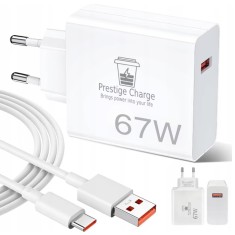 Incarcator TurboCharge 67W, PRESTIGE CHARGE&reg;, pentru Xiaomi, RedMi, inclus cablu 6A, USB la USB-C, transfer date si incarcare, 1m