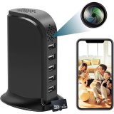 Statie Incarcare Camera Ascunsa WiFi, USB Hub 5 Porturi, Mini Camera Spion Full HD 1080P, Detectare Miscare, Vizualizare Live Aplicatie Mobila, Card M