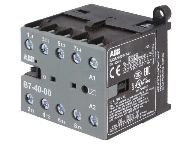 Contactor 4-poli NO 24VAC 7A pentru șină DIN
