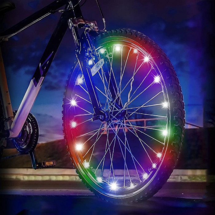 Lumini decorative pentru roata bicicleta, 20 led-uri colorate, 2 moduri iluminare, fir 2 m MultiMark GlobalProd