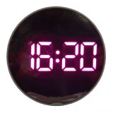Ceas digital de masa cu led mov,termometru,functie 12/24 h,rotund,oglinda