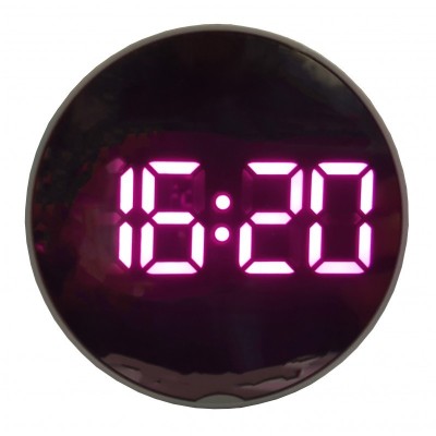 Ceas digital de masa cu led mov,termometru,functie 12/24 h,rotund,oglinda foto