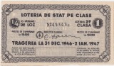 Bilet 1/4 loz Loteria de Stat Rom&acirc;nia 1946&ndash;1947, seria 45343 c, clasa 1