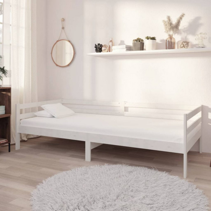 vidaXL Pat de zi cu saltea, alb, 90x200 cm, lemn masiv de pin
