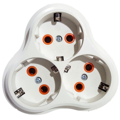 Adaptor 3 prize Hepol, 16A, contact de protectie, stea, alb foto