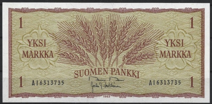!!! FINLANDA - 1 MARKKA 1963 - P 98 a 30 - UNC / CEA DIN SCAN