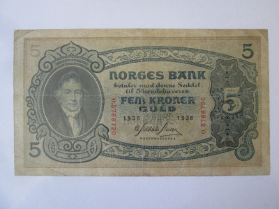 Rară! Norvegia 5 Kroner 1936 foto