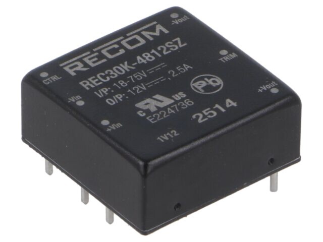 Convertor DC/DC RECOM 30W 36-75V intrare 12V 2,5A ieșire