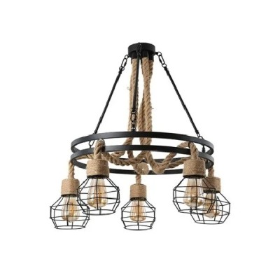 Candelabru Vintage Lustra Rustica Funie Sfoara 5xE27 Grenade 31110 WT MNR3640 foto
