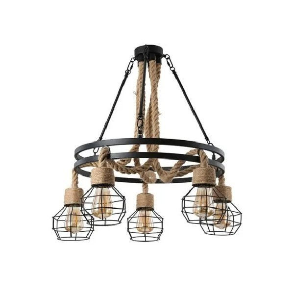 Candelabru Vintage Lustra Rustica Funie Sfoara 5xE27 Grenade 31110 WT MNR3640
