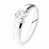 Inel de logodnă argint 925, ştras rotund, transparent, suprafaţă lucioasă - Marime inel: 56