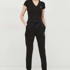 Armani Exchange pantaloni de trening din bumbac femei, culoarea negru, cu imprimeu