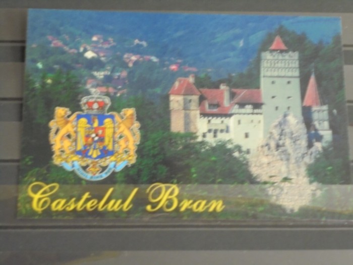 BRAN - Castelul voievodului VLAD TEPES &quot; DRACULA &quot;, vedere dinspre nord- est, Stema regala a Romaniei - pe verso reproducere dupa o veche pictura -