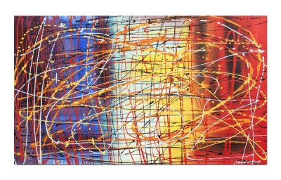 Tablou pictat manual birou, living, Compozitie abstracta, 100x60cm ulei pe panza, reproducere Jackson Pollock foto