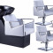 Set spalatorie profesionala de coafura Tomas Silver + 2x scaune suport accesorii