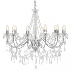 vidaXL Candelabru cu mărgele, argintiu, 12 becuri x E14 281610