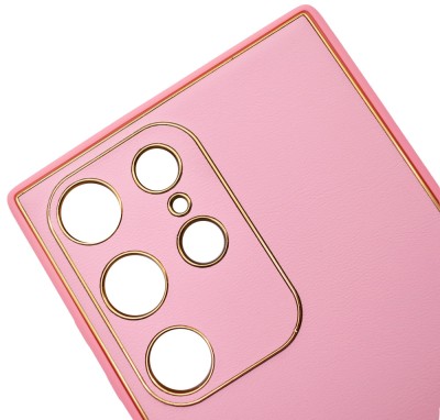 Husa eleganta din piele ecologica pentru Samsung Galaxy S21 Ultra cu accente aurii, Roz foto