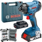 Bosch GDR 180-LI + PRO Impact - Masina de insurubat cu impact cu 2 acumulatori Li-Ion 18 V 2 Ah 160 Nm M6-M16 valiza plastic +Set capete de insurubare