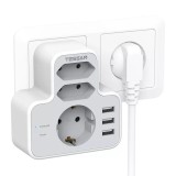 Priza Multipla Tessan TS-327, 3 Prize, 3 Porturi USB, 240 V, Alb ,3600W 16A