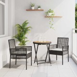 Set Bistro de Grădină 3 Piese cu Perne Negru Poliratan