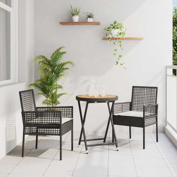 vidaXL Set Bistro de Grădină 3 pcs Negru Rattan poli 3334967