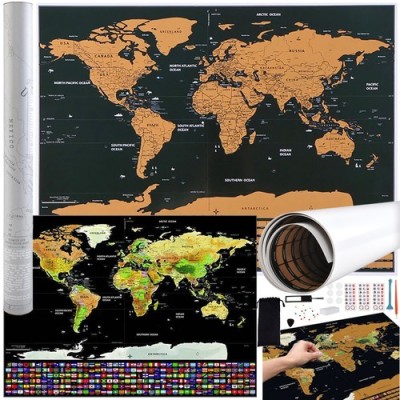 World map - scratch card with flags + accessories 23442 foto