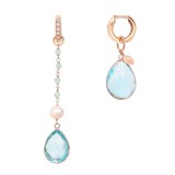 Cumpara ieftin Cercei Fantasy Asimetrici Argint 925 Placat Aur Roz, Topaz Albastru &amp; Zirconiu, Cercei Inelari, Marak&amp;ograve; Made in Italy