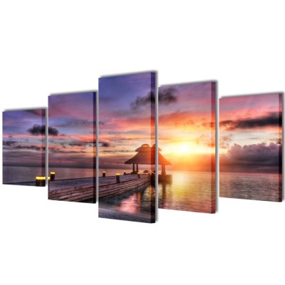 Set tablouri de p&amp;acirc;nză imprimeu plajă cu pavilion, 200 x 100 cm foto
