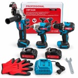 Set 3 scule cu 2 acumulatori 48v, Flex Polizor Unghiular, Cheie impact, Masina de gaurit si insurubat Bormasina, manusi cadou Campion PROFESSIONAL CMP