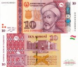 Tadjikistan 10 Somoni 2021 UNC Bancnota Asia Ne流通