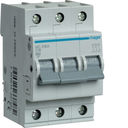 Siguranta automata 16A 3P Curba C 6ka Hager MC316A