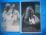 HOPCT 1714 FEMEI..FEMEI-TCV-ROMANTICA-FRANTA-LOT 2 CARTI POSTALE VECHI-CIRCULATE