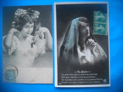 HOPCT 1714 FEMEI..FEMEI-TCV-ROMANTICA-FRANTA-LOT 2 CARTI POSTALE VECHI-CIRCULATE foto