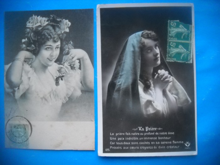 HOPCT 1714 FEMEI..FEMEI-TCV-ROMANTICA-FRANTA-LOT 2 CARTI POSTALE VECHI-CIRCULATE