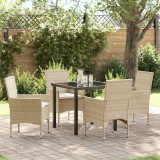 Set de dining pentru grădină , 5 piese, cu perne, bej, din rattan poliester