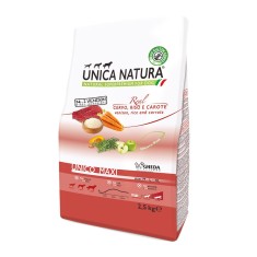 Hrana uscata pentru caini talie mare, Unica Natura, cu Cerb, orez si morcovi, 2,5kg