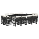 Set mobilier de gradina cu perne, 13 piese, negru, poliratan