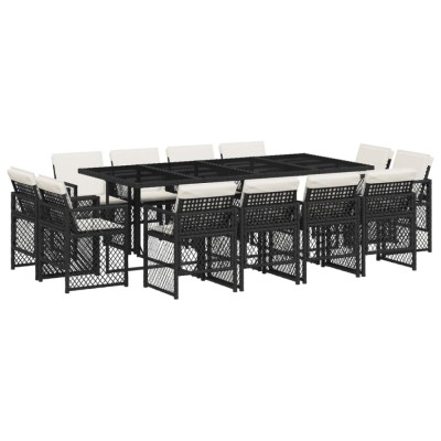 Set mobilier de gradina cu perne, 13 piese, negru, poliratan foto