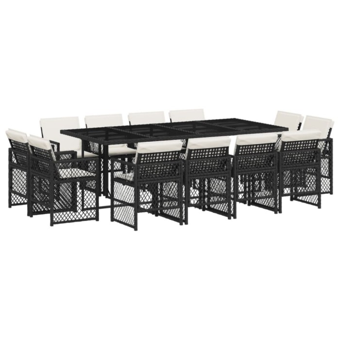 Set mobilier de gradina cu perne, 13 piese, negru, poliratan