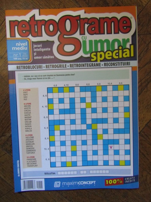 Retrograme cu umor, special, numarul 1. Nivel mediu, jocuri inteligente si umor sanatos