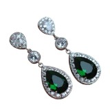 Cercei stil vintage placati cu argint 925, cu cristale de zirconiu verde-smarald