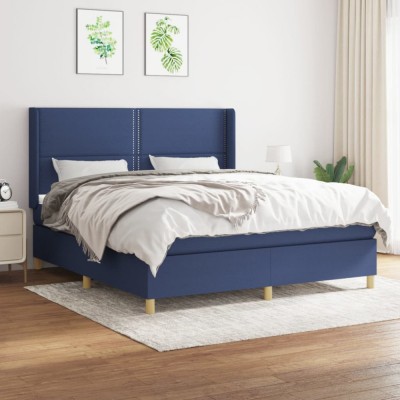 vidaXL Pat box spring cu saltea, albastru, 180x200 cm, material textil foto