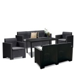 Set mobilier gradina Leziter Nero IV Large 7 locuri, Plastic, Antracit, Rezistent Intemperii, Italia